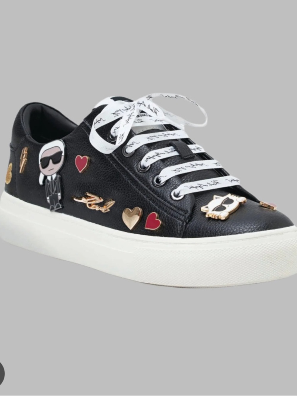 New Karl Lagerfeld Women’s Black Cate Pins Lace-Up Platform Sneakers‎ Designer